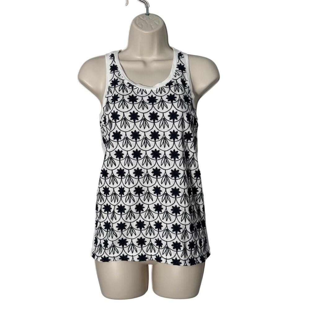 J.‎ Crew White and Navy Blue Floral Embroidered Tank Top Size XS